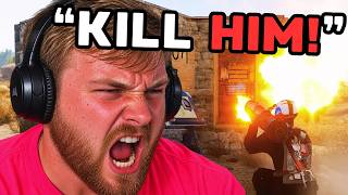 YouTube thumbnail for rackpog's video titled 'Online Raiding ANGRY Rust Streamer Duo'