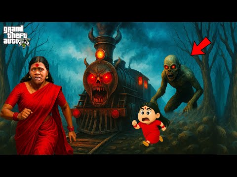 Shinchan, Franklin Became Ghost Ladies to Escape Scary Ghost Train in GTA 5| Zombie Adventure Telugu