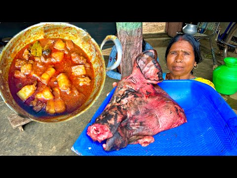 How Clean PIG Meat And Cook By Village Tribal People | Their Traditional Methods | Village Cooking