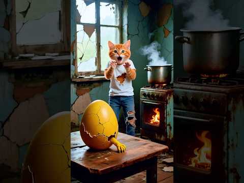 القط مياو لقى بيضة ضخمة في الغابة🥚… حاول يطبخها على البوتجاز🔥بس اللي خرج مفاجأة! 😱#cat #ai #shorts