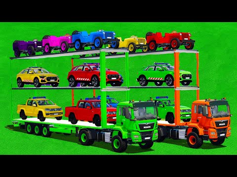 TRANSPORTING COLORED POLICE CARS, JEEP, AUDI & VOLKSWAGEN WITH MAN TRUCKS - FS22