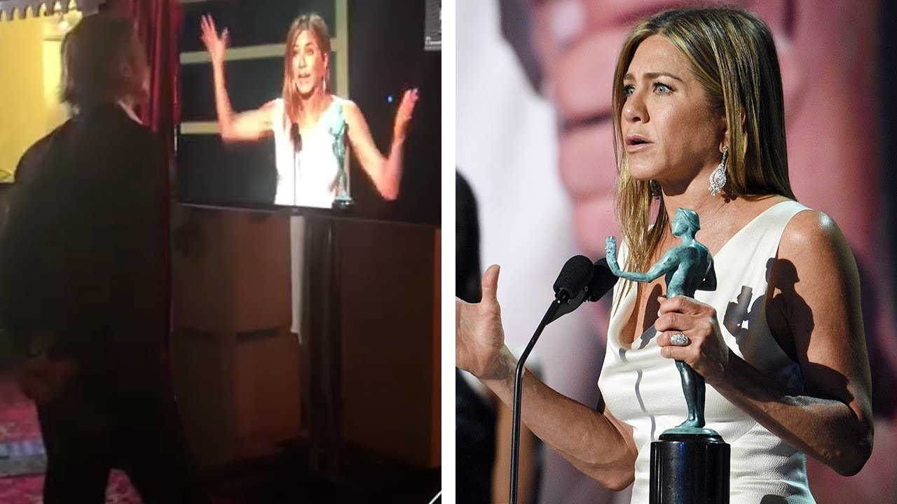 Brad Pitt watches Jennifer Aniston’s SAG Awards Speech Backstage (Exclusive)