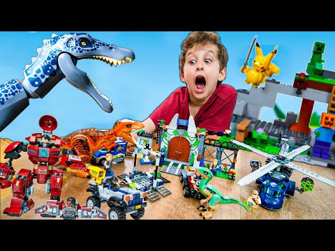 PAULINHO e TOQUINHO Brincam com Dinossauros de Lego Jurassic World, Pokemon, Minecraft - O Filme