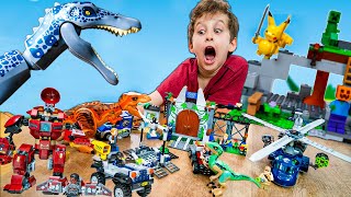 PAULINHO e TOQUINHO Brincam com Dinossauros de Lego Jurassic World, Pokemon, Minecraft - O Filme