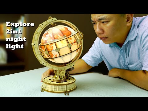 Impressive 2in1 night light | ROKR Luminous Globe 3D Wooden Puzzle