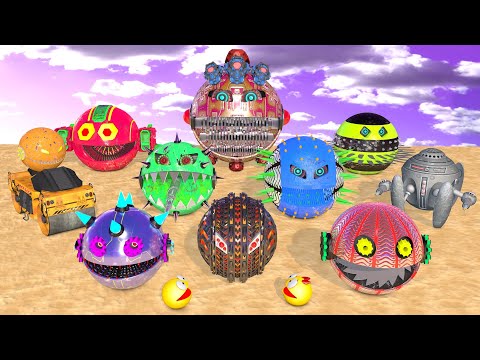 PACMAN vs Wild Robot Army! #23 🟡⚔️🤖💥 (Road Roller, Drill, Saw, Shredder Robot Monsters & More)