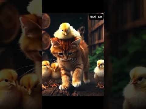 The boundless bond between a cat and a chicken#cat #shortvideo #animation