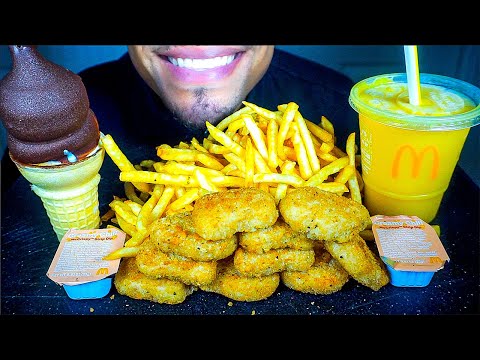 MCDONALD'S CHICKEN NUGGETS ICE CREAM CONE DIPPED CHOCOLATE CRISPY FRENCH FRIES BIG BITES ASMR MUKBAN