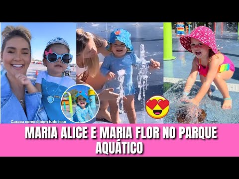 MARIA FLOR FICA ENCANTADA NO PARQUE AQUÁTICO E MARIA ALICE BRINCA COM A IRMÃ MARIA FLOR 😍