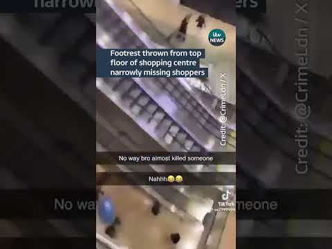 Footrest thrown from top floor of shopping centre narrowly missing shoppers | ITV News