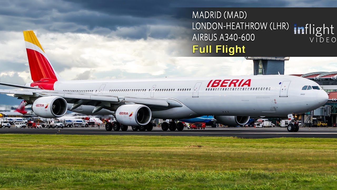 Iberia Business Class Full Flight Airbus A340-600 Madrid to London Heathrow (with ATC)