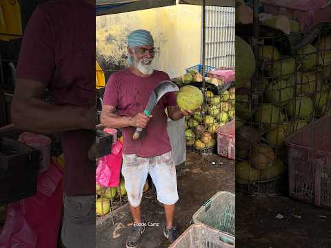 Fruit Shop Owner Coconut Cutting Skills