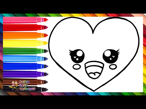 Draw And Color A Cute Heart ❤️🌈 Drawings For Kids