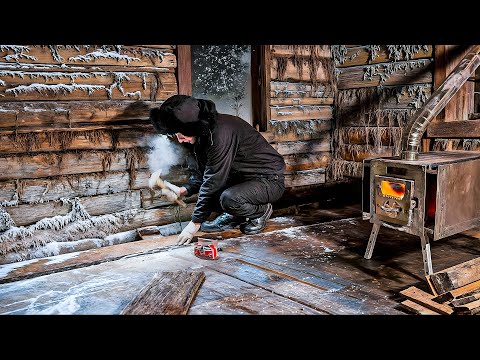 Restoration of an ABANDONED Hut in the Wild Taiga, Cold Overnight at -20