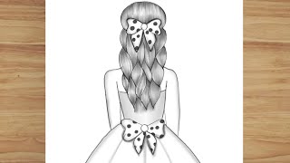 How to draw a girl with beautiful hair easy pencil sketch 