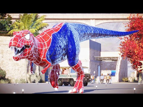 All Spiderman T-Rex vs SuperHero Dinosaurs Battle in Jurassic World |Dinosaur Pro 8 SuperHero Team