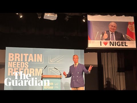 Vladimir Putin 'I ♡ Nigel' banner lowered by protesters during Farage campaign event