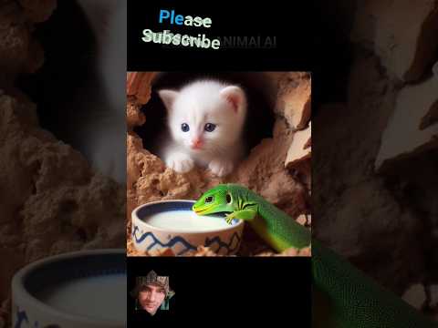 Why did the cat feed milk to the lizard? #animals #cute #cat #lizard
