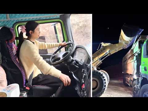 Night Shift Loading to Mountain Roads. Female Truck Driver Zhang Youqian
