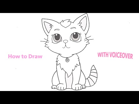 ᗢ How to Draw: Cute Fluffy Cat Step-By-Step with Voiceover | Tutorial for Beginners ᗢ