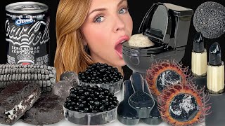 ASMR MUKBANG, Black Dessert, Frozen Corn, Rambutan Jelly, Black Sesame Marzipan, Toilet Drink 먹방