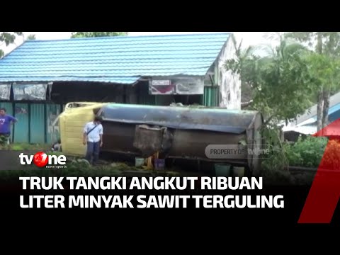 Truk Tangki Muatan Minyak Sawit Terguling Akibat Tidak Kuat Menanjak