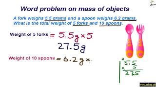 Solve word problem of masses of objects using four operations