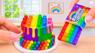 Mini Rainbow Cake Recipe With Chocolate 🌈 Amazing Rainbow Candy Topping 🍫 Wonder Cake