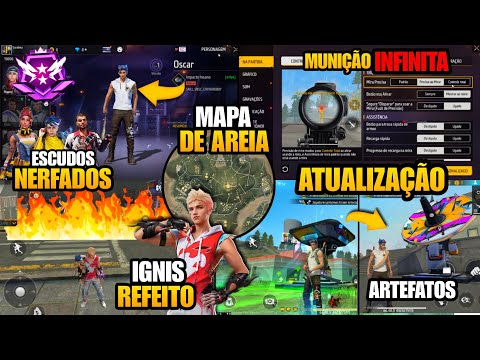 ATUALIZOU! TATSUYA 2.0 MUNIÇÃO INFINITA, MAPA DE AREIA, NERFF ESCUDOS E MAIS  NOVIDADES FREE FIRE