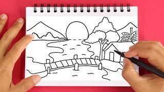 ⭐How to Draw a Summer Landscape – Easy Step-by-Step Tutorial for Beginners Coloring and Drawing