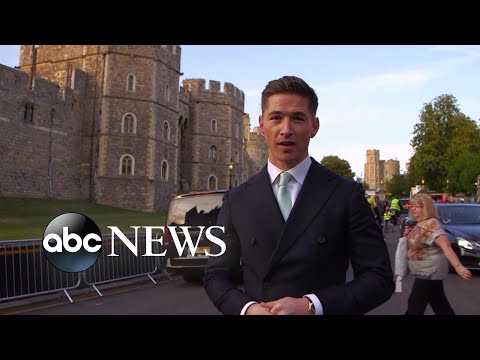 Crowds gather at Windsor Castle ahead of the royal wedding