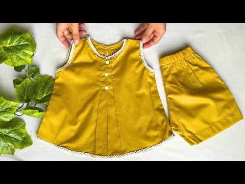 New Korean Style Top with Shorts || Summer Baby Dress Cutting and stitching Tutorial