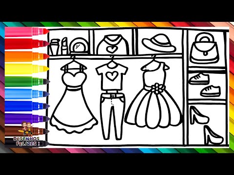 Desenhar e Colorir um Guarda Roupa 👗👠💍👒💄👚👖👟🌈 Desenhos para Crianças