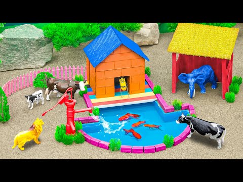 DIY mini Farm Diorama with House for Cows, Pig, Horse - Mini Farm Model - House of Farm