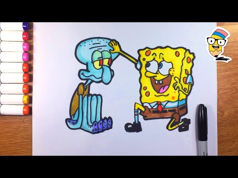 Como Dibujar a BOB ESPONJA y CALAMARDO  paso a paso / How to Draw SpongeBob