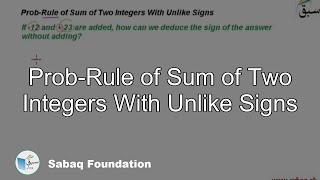 Prob-Rule of Sum of Two Integers With Unlike Signs