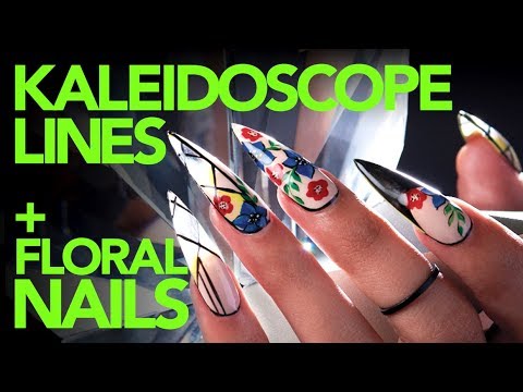 Floral Gel Stiletto Nails and Line Art for Fall