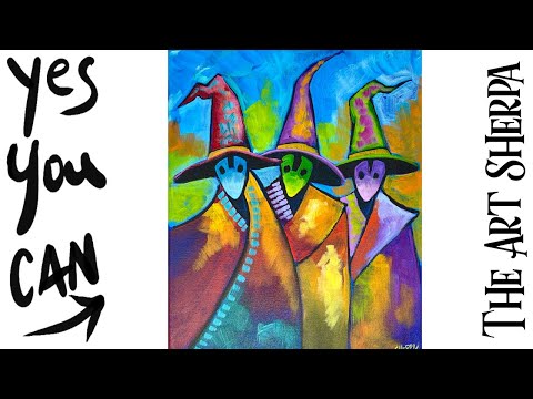 Abstract witches 🌟🎨 How to Draw and Paint tutorial for Beginners 13 days of Halloween