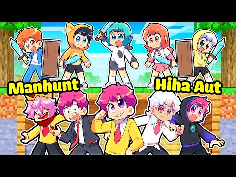 HIHA AUT THỬ THÁCH 24H ĐÁNH BẠI LÀNG SINH TỐ MANHUNT TRONG MINECRAFT*HIHA AUT MANHUNT 🤣🤩