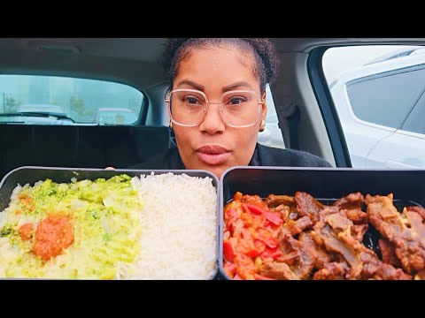 SAUTÉED PORK, BELLPEPPER, RICE, CAULIFLOWER AND BROCCOLI PUREE MUKBANG