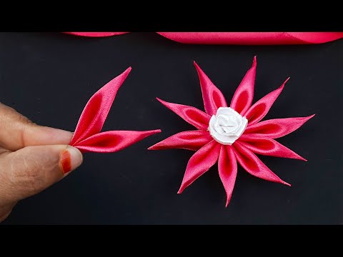 Easy and Adorable satin Ribbon flower making 🌺 || Ribbon craft || Hand Embroidery || Sewing Hack