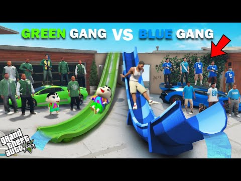 Franklin Blue Gang VS Shinchan Green Gang Waterslide Challenge In GTA 5!