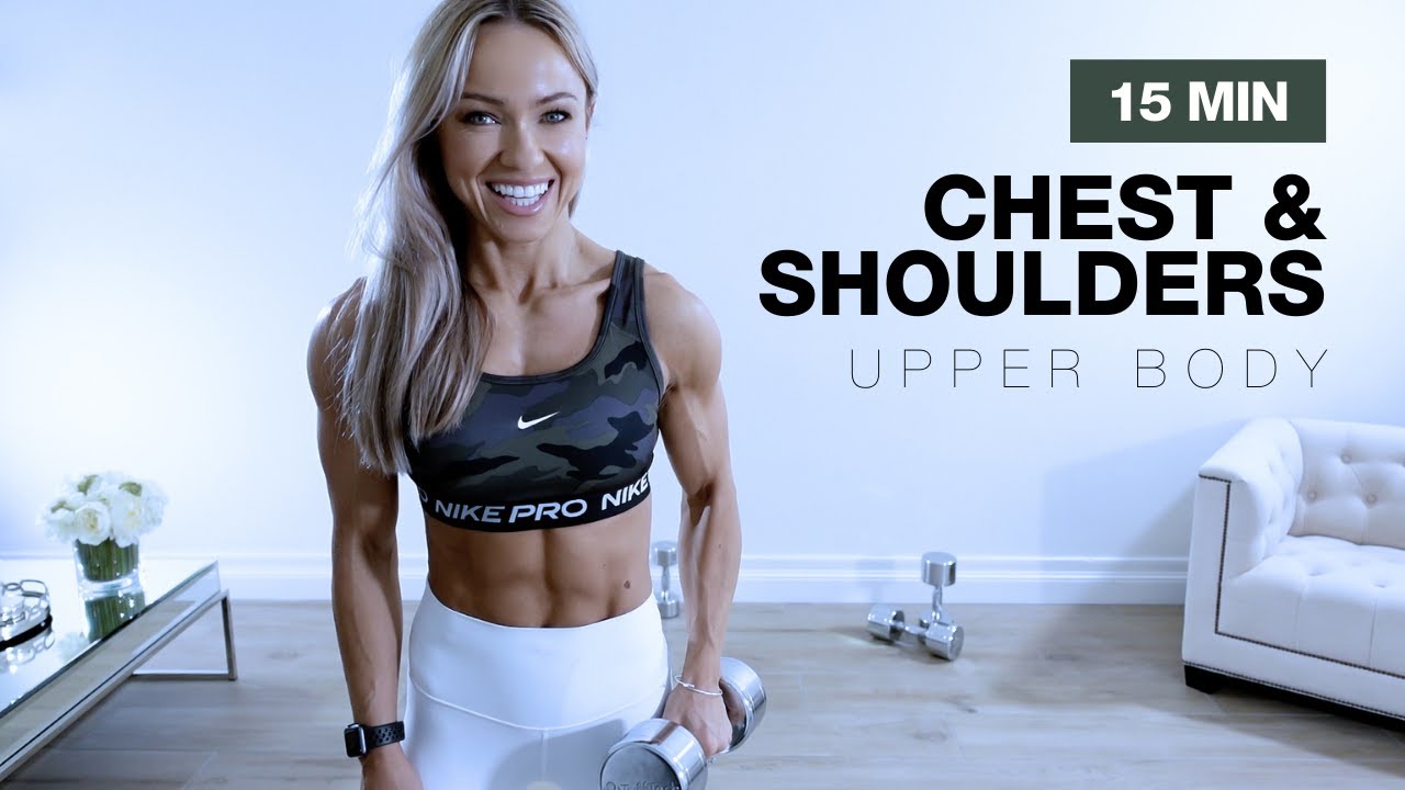 15 MIN CHEST & SHOULDERS WORKOUT at Home - Upper Body with Dumbbells - Caroline Girvan