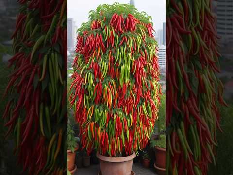 Harvesting more Chilies 🌶️ With New Chili tree planting Methods! #satisfying #garden #farming
