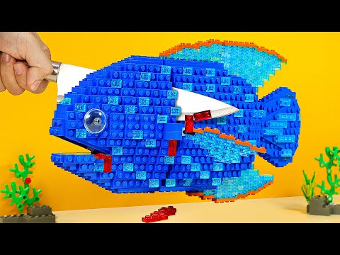 Catch & Cook MONSTER Electric Blue Acara Fish Recipe IRL| Lego Cooking Stop Motion ASMR