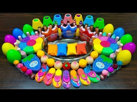 Rainbow foam ! Mixing random things into glossy slime ! Satisfying slime videos !!!