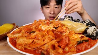 동대문엽기떡볶이 양배추 토핑 대파 토핑,, 먹방 ASMR MUKBANG SPICY TTEOKBOKKI RICE BALL EATING SHOW