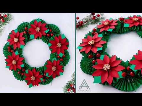 🎄Corona navideña de papel con nochebuenas 🎄 Decoración para navidad | Adornos navideños fáciles