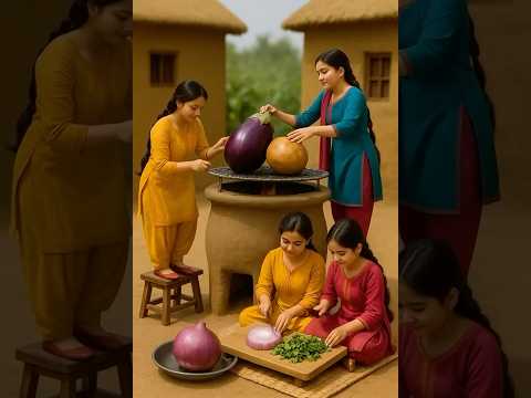 Miniature food tiny punjabi ladies making giant litti chokha, batti chokha #miniaturecooking