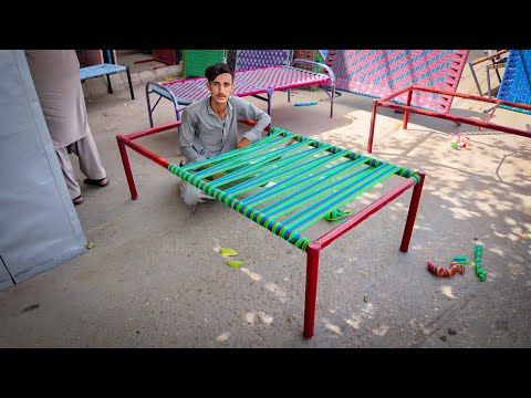 Charpai Making Process | Traditional Rope Bed Weaving | Cot Knitting